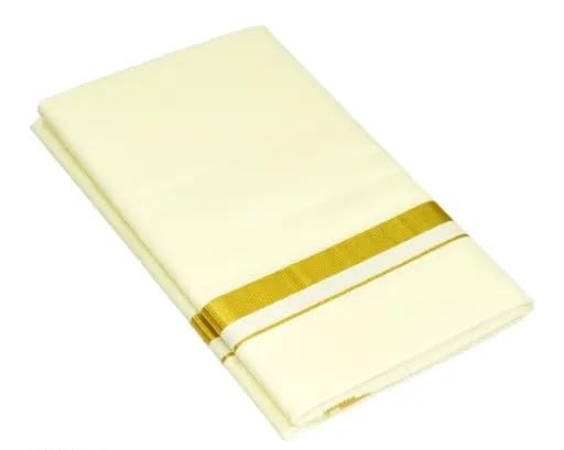 Image of YHWH Men's Cream Cotton Dhoti - 2 Meter Single Dhoti with Gold Jari Line Border (Pack of 1)