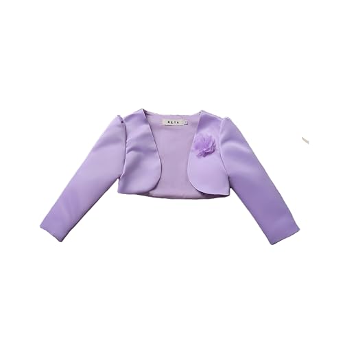 Proumhang Lila Langärmelige Strickjacke für Mädchen,Bolero Shrug Cardigan Jacke Cover Up,3D-Blumen-Satin-Schal mit offener Vorderseite,Mädchen Hochzeit Brautjungfer Wrap 150cm