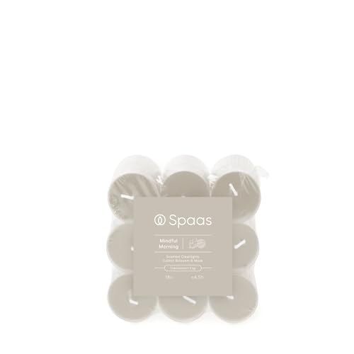 Spaas Velas de té perfumadas, recipiente transparente, 4,5 h, paquete de 18 unidades, aroma Mindful Morning