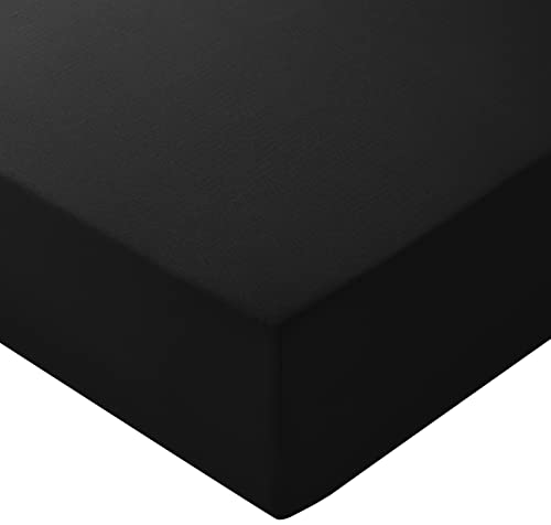 Amazon Basics Bedding Soft Microfibre Fitted Sheet with 12 inch (30 cm) Deep Pocket 90 x 200 cm Black