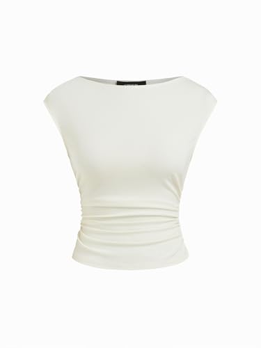 Image of CIDER Boat Neck Tops for Women Sleeveless Ruched Crop Tank Tops | Slim Fit, Trendy Summer Outfits, Casual Tee Shirt
