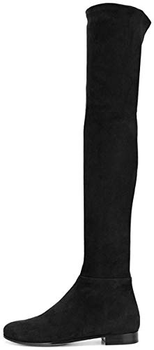 YDN Women's Suede Side Zipper Knee High Boots Over The Knee Low Heels Stretchy Boots2