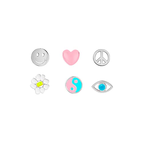 Pura Vida Silver Plated Kaleidoscope Stud Earring Set - Sterling Silver Posts, Stylish Designs - 6 Pieces