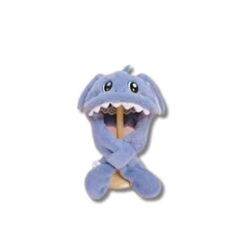 Dinosaur Plush Hat with Moving Ears – Blue Fleece Sound Hat with Wrap Scarf for Girls