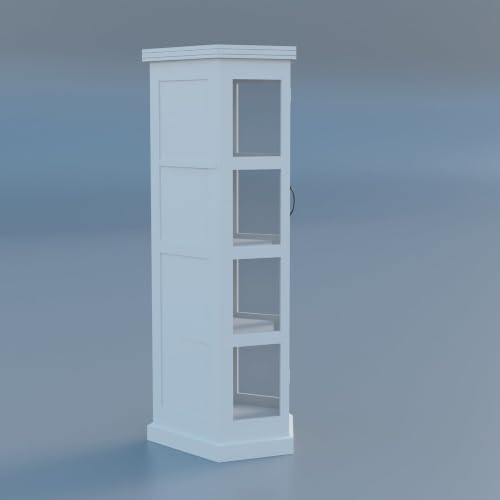 Image of Krishna Wood Decor Soild Sheesham Wood Deco White Daimond Cut Hexagonal Display Book Shelf with Acrylic Glass Door, 4 Storage Shelves Conner Bookcase, Display Cabinet Use for Library & Gust Areas