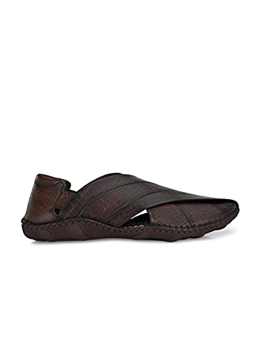 Image of HITZ Men's Brown Leather Slip-On Shoe Style Sandals
