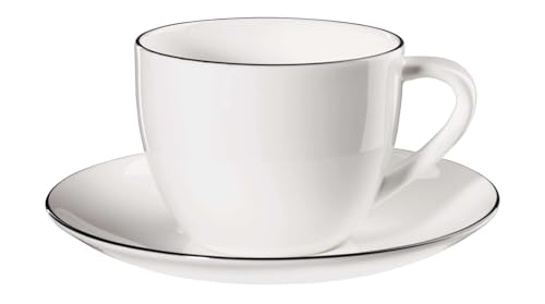 ASA À Table Ligne Noire Cappuccino Tasse mit Unterteller Fine Bone China Schwarz-Weiß 0,25l, Größe: 9cm x 7cm, 1929113