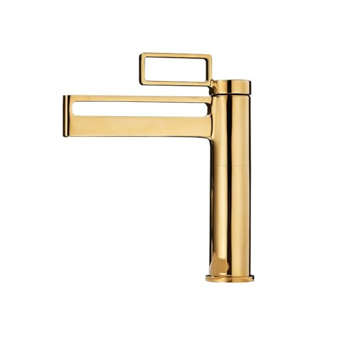 Grifo De Lavabo Grifo for lavabo de baño dorado cromado latón negro, monomando para(Short Gold)