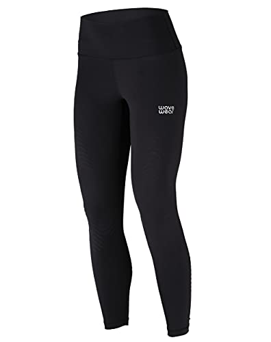 wavewear High Waisted Women’s Compression Leggings with Kinesiology Tape Strong Support - Ideal for Gym, Running, Yoga (Black, Large, L)