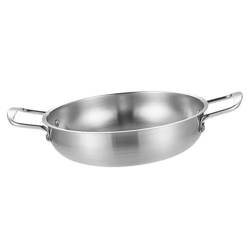 Socobeta Sartén de Acero Inoxidable con de Doble Bucle, Sartén de Fondo Plano Grueso de 1350ML para Freír y Hervir para Cenas Familiares (Plata)