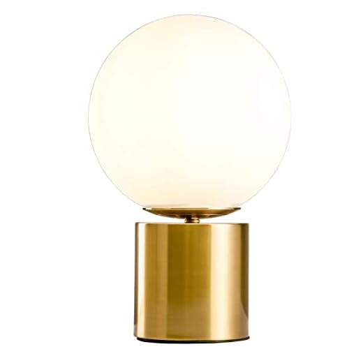 SOTTAE Modern Gold Globe Table Desk Lamp,Vintage Mid Century Desk Lamp with White Glass Shade Metal Base for Bedroom Bedside Lamp Living Room End Table
