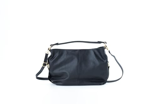 Image of Baroncelli Medium Italian Leather Tote Bag for Women - Pebbled Genuine Leather Handbag with Zipper - Made in Italy