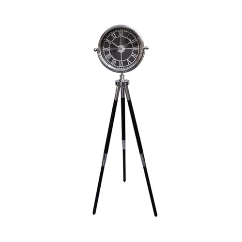 NUALLY Tripod Floor Clock, Accurate Mute Movement, Metal Support, European Style Retro Exquisite Decoration for Villa Living Rooms(Silver,Roman)