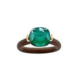 Anillo de caucho marrón y cristal de alta calidad, base dorada chapada en oro 18k, tamaño ajustable. Regalo para Mamá. Regalo para Mujer. (Verde)