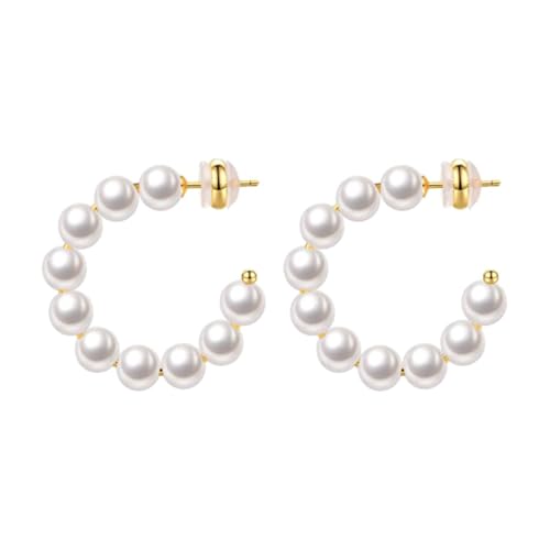 Pendientes de lirio para mujer, pendientes de aro de perlas pequeños, chapados en oro, ligeros, abiertos, grandes, redondos, perlas redondas, joyas, regalo de cumpleaños para mujeres, pendientes de