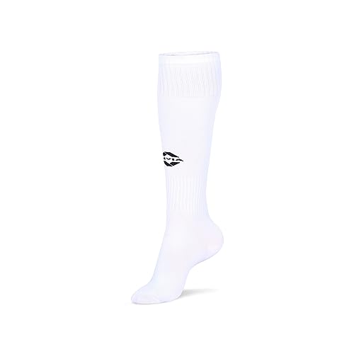 Image of Nivia Plain Encounter Football Stockings for Men & Women, Knee Length Stockings, Football Socks, Soccer Socks, (White /Black) Size-L (Pack of 2)