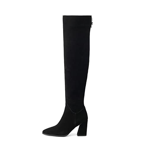 Bottes au genou pour femmes bottes de cavalerie en cuir givré hiver