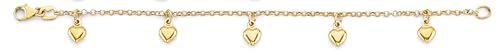 14k Yellow Gold Heart Charm Bracelet - 6"3