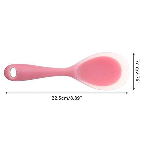 Image of Baskety Non-Stick Rice Spoon Silicone Ladle Soup Spoon with Handle for Dining Table 22.5 x 7 Silicone Rice Paddle Spoon cm (Pink)