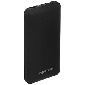 Amazon Basics 10000mAH Lithium Polymer Power Bank | 3 Charging Cables Included | Four Way Output (Micro USB, Type C, iPhone Cables and 1 USB Port), Dual Input (Type C, Micro USB) | Black
