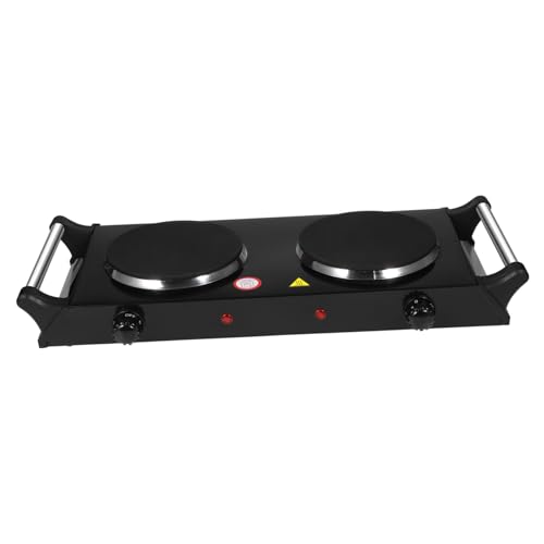 BUGUUYO 2000W Electric Double Burner Induction Hob Hotplate with Portable Handle and Even Heating Cooktop for Home Cooking