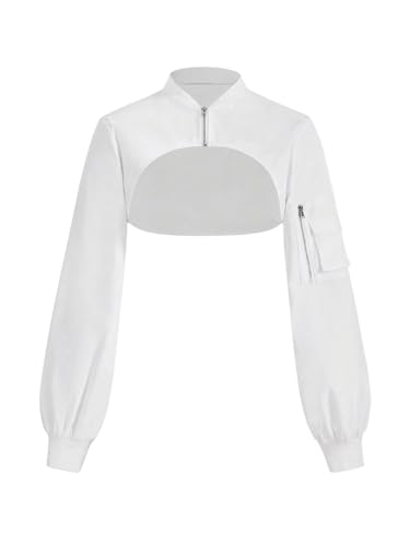 SHENHE Women's Zip Up Micro Cropped Bolero Jacket Y2k Lightweight Short Cargo Jacket Shrug