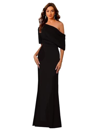 Image of Mermaid Satin Mother of The Bride Dresses for Women Elegant One Shoulder Ruffle Long Formal Evening Gown