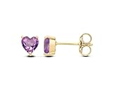 9ct Yellow Gold Natural Amethyst Heart Solitaire Stud Earrings - February Birthstone