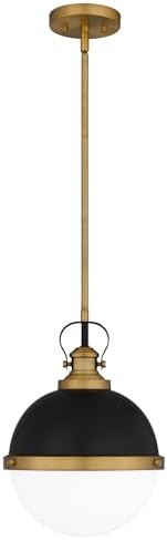 Quoizel Sullivan 1-Light Matte Black Mini Pendant Light with Opal Etched Glass Shade, Modern Industrial Globe Pendant Light, Hanging Light for Kitchen, Living Room, Bedroom, or Bar Area