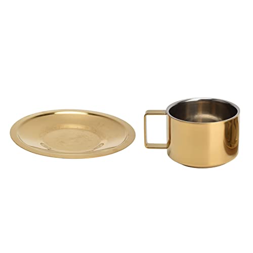 Coffee Cup with Saucer, Stainless Steel Double Wall Coffee Mug Cappuccino Barista Cup and Saucer Reusable Metal Cup for Milk, Tea, Cappuccino and Latte