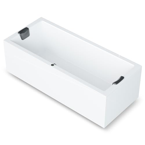 AQUADE Acryl Badewanne 190x90 Modell: Ulm - Weiß Badewanne Komplettset 190x90 - Badewannen mit Wannenfüßen + Schürze + Ab-Überlaufgarnitur mit Zulauf + Nackenkissen + Led