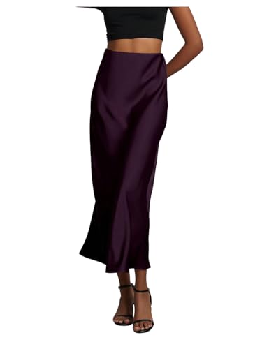 SHENHE Women's Satin Maxi High Waisted A Line Fishtail Skirt Dark Purple