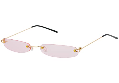 Kyiduo Fashion Rimless Rectangle skinny Sunglasses Retro Narrow Small Thin Sunglasses for Women Men (Pink)