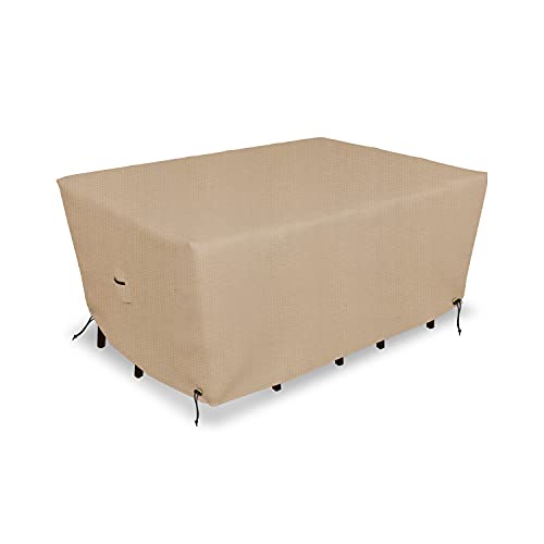 Patio Table & Chair Set Cover 600 D Polyester Oxford Fabric - Water Repellent Outdoor Rectangle Dining Table Cover with Padded Handles, Air Pockets & Drawstring (Beige, 140” L X 80” D X 32” H)