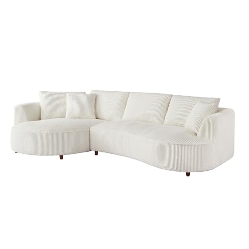 Luxury Left Facing Cloud Couch Oversized 6 Seats Curved Sectional Sofa, Modern Corduroy Upholstered Sofa Couch with Wide Lounge Chaise and 6 Pillows, Gorgeous Curved Sofa&Couch for Living Room