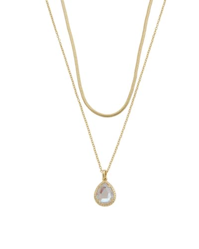 Kendra Scott Gold Layered Necklace, Dichroic Glass Teardrop Pendant, Multi-Strand Chain