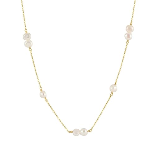 Collier court argent femme doré avec de véritables perles baroques naturelles