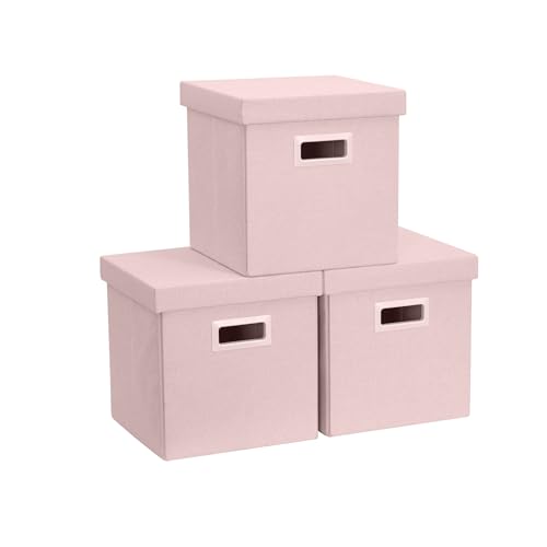 DECOMOMO Heavy Duty Cube Storage Bins, Fabric Storage Cubes, 3X Tougher Storage Basket with Lids (Pink, 11 inch Cube)