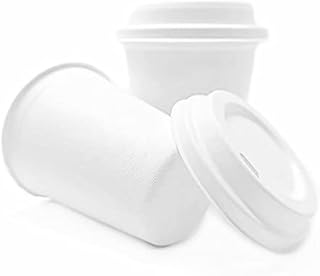 QNP Supplies 50 Pack 12 oz Bagasse Coffee Cups with Lids 100% Compostable, Natural Disposable Bagasse, Eco-Friendly Biodegradable Made of Sugar Cane Fibers for Serving Hot and Cold Beverages