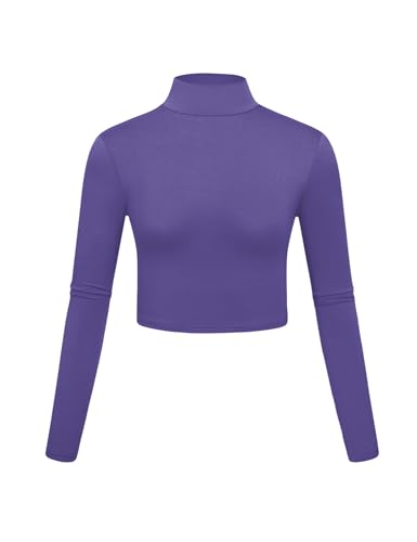 Image of Kindcall Lightweight Mock Turtleneck Crop Tops Long Sleeve Casual Base Layer for Women