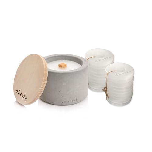 Hormigón Fire – El original | Modelo 'Solo' | 14 cm con mecha permanente | Premium Candles devorador de velas fabricado en Alemania | Hecho a mano en Alemania | Incluye cera de relleno, tabla de