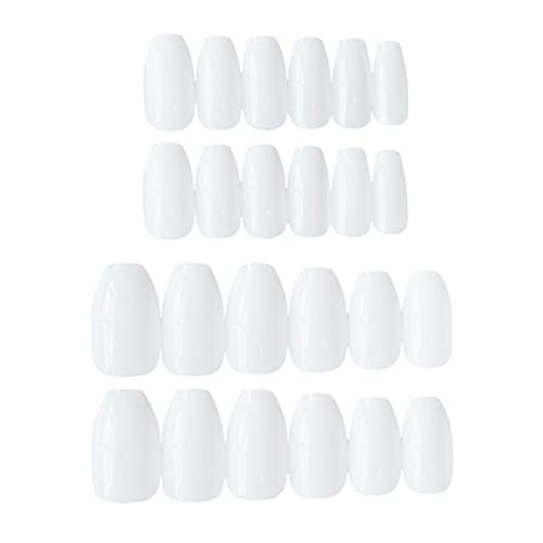 Yikisdy Glossy Coffin Fake Nails White Medium Press on Nails Ballerina False Nails Pure Color Fingernails for Women and Girls (Pack of 24) (White)