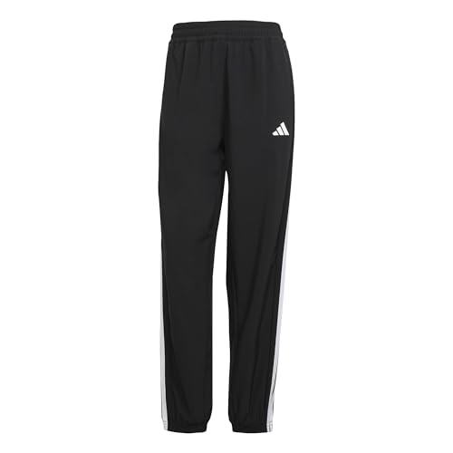 adidas Women's Train Essentials 3-Stripes Woven Pants, Black/White, L