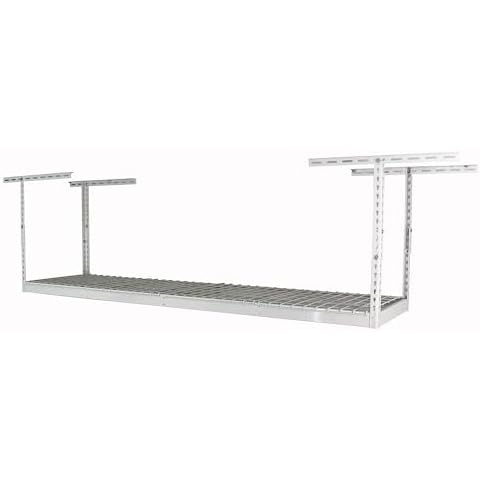 MonsterRax Overhead Garage Storage Rack 2x8, Ceiling Mounted Shelving, Adjustable Hanging Organizer, Heavy Duty Steel, 350 Pound Capacity, Color: white, Adjusts 18-33" from Ceiling Cover