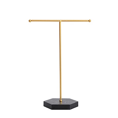 Qaeoity Jewelry Stand Display Necklace Holder T-Bar Plated Metal Tabletop Jewelry Organizer Tower for Show Jewelry Hanging Pendant Earring Bracelet Ring Accessorie with Black Marble Plywood Bases. by Qaeoity - Used condition - US$8.13