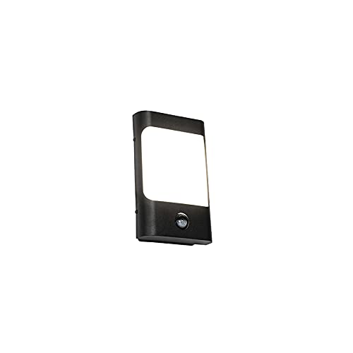 Qazqa - Outdoor Wall Lamp I Wall Light Black incl. LED IP44 with Motion Sensor - Khuvan Garden- - Modern | 1 Light - Stainless Steel Security Light - Suitable for
