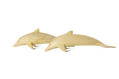 G6 Collection Wooden Hand Carved Set Of 2 Swimming Dolphins Statue Sculpture Wood Home Decor Accent Figurine Handcrafted Handmade Seaside Tropical Nautical Ocean Coastal Decoration Set Of 2 Dolphins #TOP2