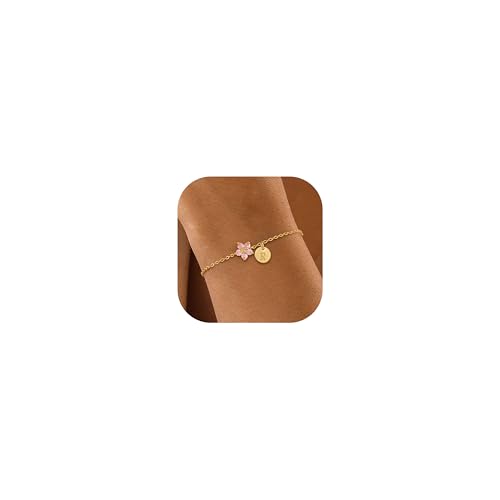 Image of KAERUN Initial Birthstone Gold Bracelets for Women Dainty Flowers Bracelets