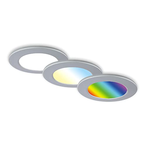 BRILONER - Juego de 3 lámparas LED empotradas en el techo, lámparas RGB empotradas CCT, foco LED empotrado en el baño, foco empotrado en el baño IP65, cromo mate, 92x45 (DxH)
