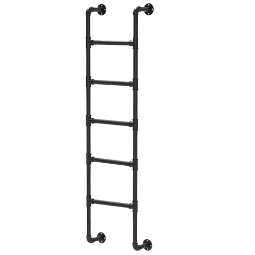 Black Fire Escape Ladder 195cm Wall Mounted Metal Egress Ladder for Home Safety Attic & Loft Use Ideal for Basement & Window Wells Durable Iron Tube Design